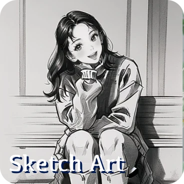 Sketch Art style: a black-and-white drawn portrait